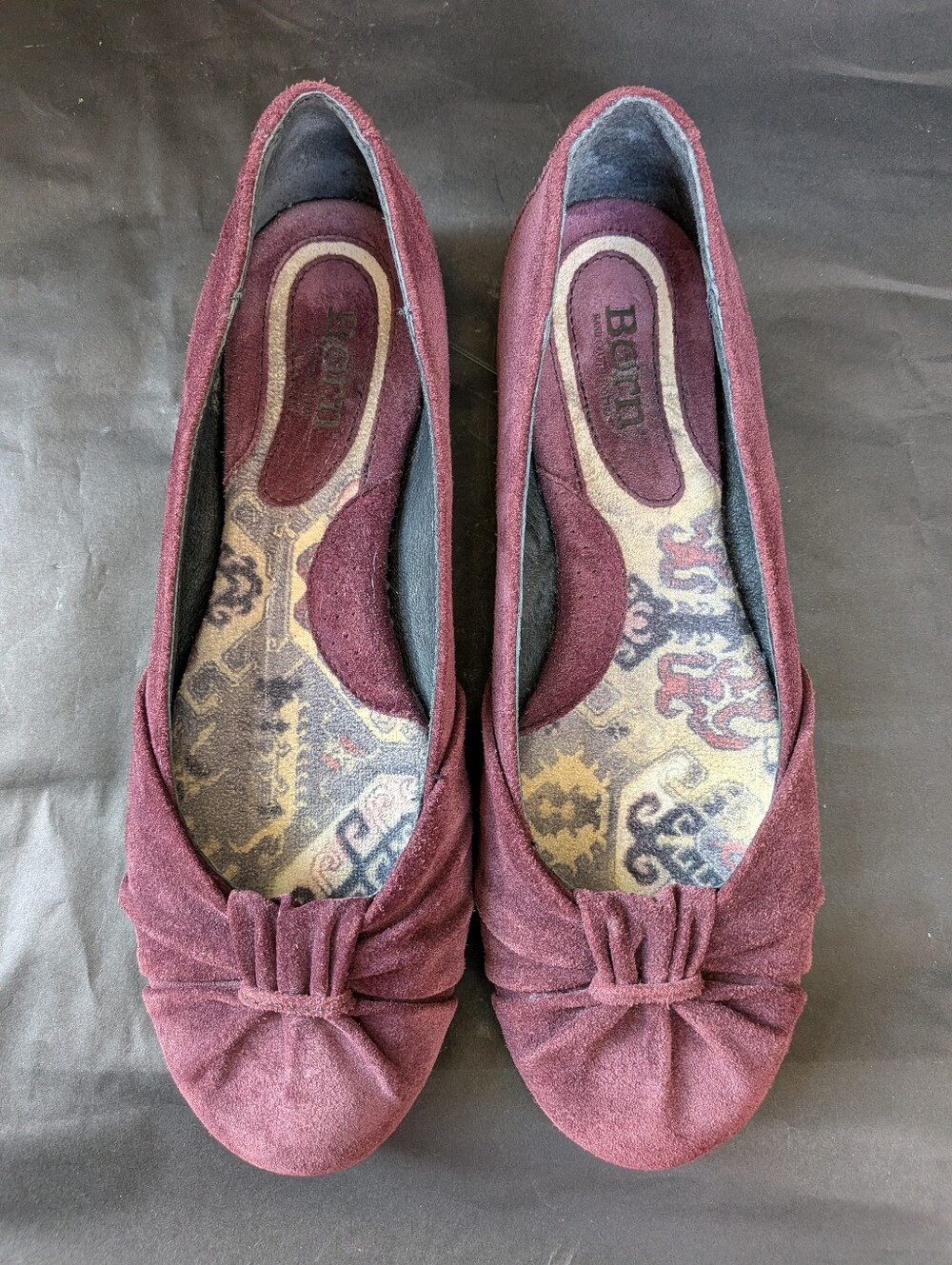 Born Purple Leather/Suede Flower Ballet Flats Size 8